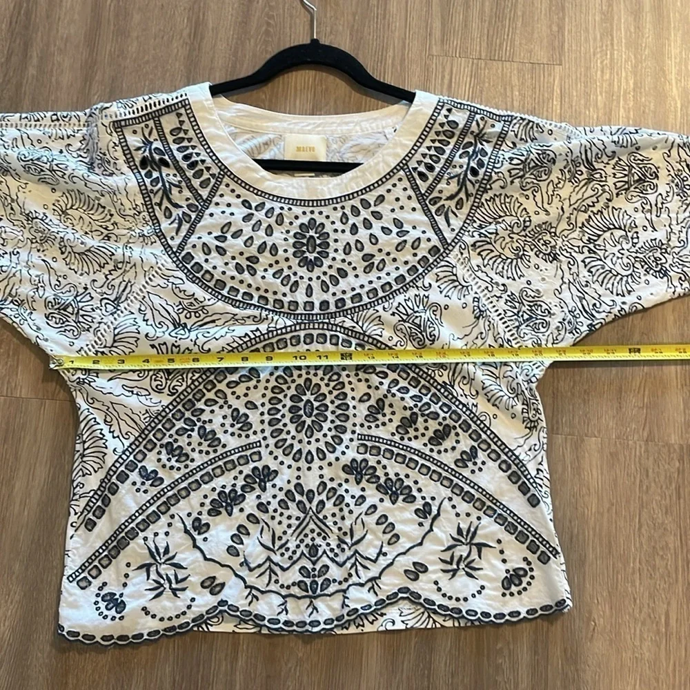 Maeve Anthropologie Women’s Tunic Top Small White Blue Eyelet Paisley Floral